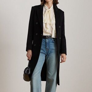 Women's Ralph Lauren black label Black Coat wool and faux leather button down